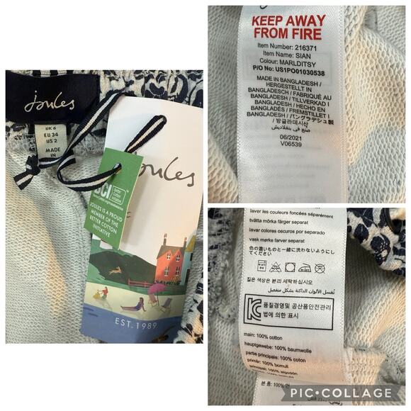 NWT Floral Rabbit Print Joules Sian Marled Ditsy Short US 2 Gray 100% Cotton - Picture 10 of 13